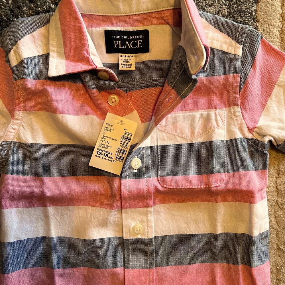 12-18months Short Sleeve Polo by Children’s Place w/tag, 100% Cotton,blue/white